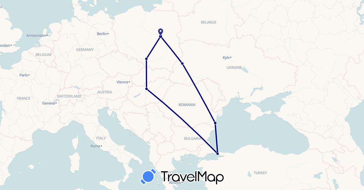 TravelMap itinerary: driving in Hungary, Poland, Romania, Turkey, Ukraine (Asia, Europe)