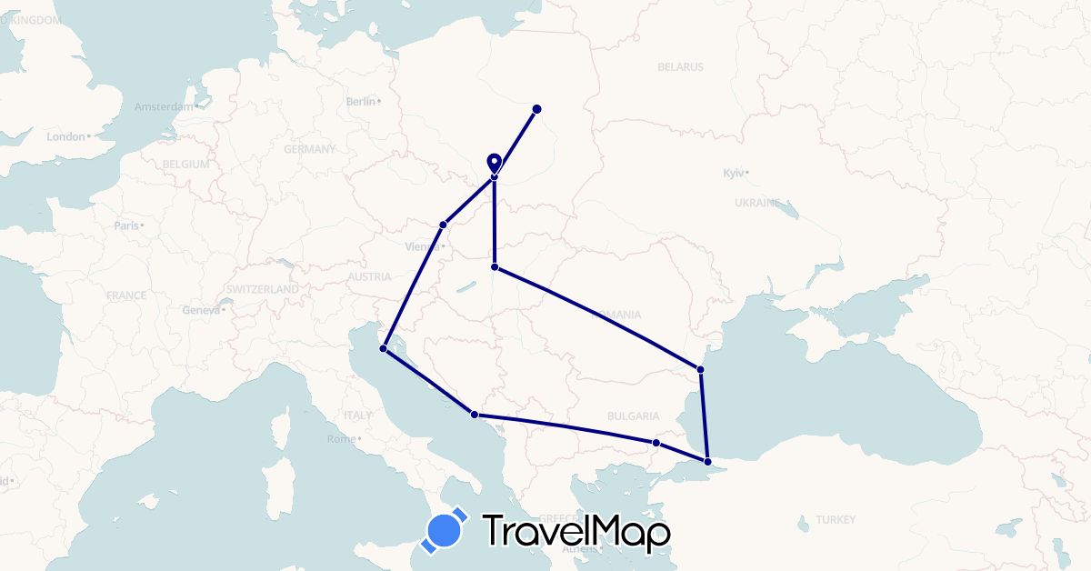 TravelMap itinerary: driving in Czech Republic, Croatia, Hungary, Poland, Romania, Turkey (Asia, Europe)